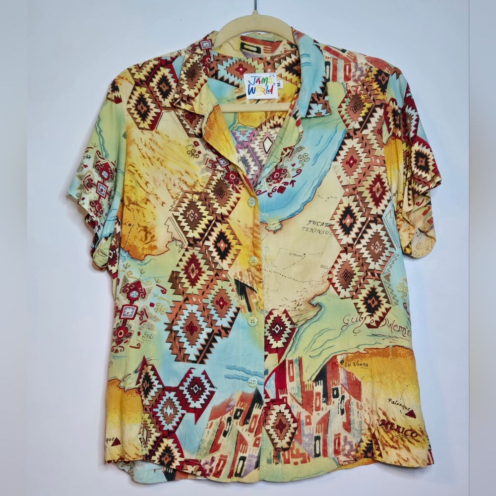 Vintage Jams World Puerta Del Sol Botton Down Blouse Size M